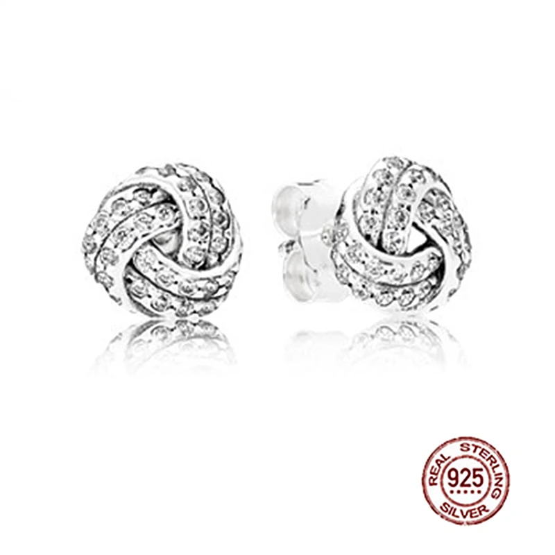 

NEW Fashion 100% 925 Sterling Silver Original PAN Sparkling Love Knot Earring Studs Charms Women Jewelry Wholesale Factory