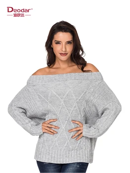 

Deodar Long sleeve slash neck brand Short Tops Tight Sweater Knitting Casual Strapless Women Clothing high quality Plus Size