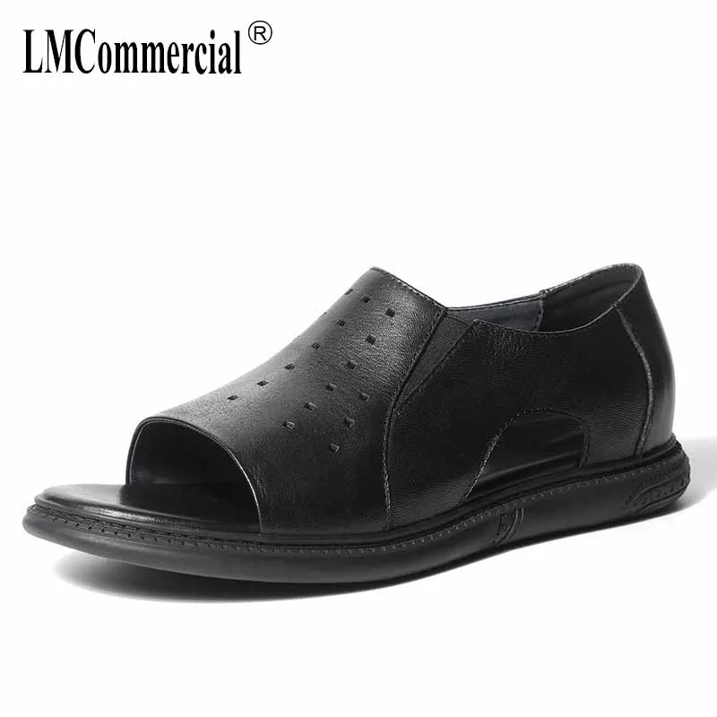 

Summer Men's Sandals Genuine Leather Flat Bottom Breathable Roman Sandals Youth Leisure Beach Shoes all-match cowhide gladiator