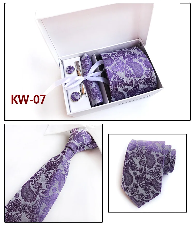 Высокое качество Gift Box Set галстук носовой платок запонки зажим для галстука мужской моды аксессуары фестиваль праздник подарок свадебный