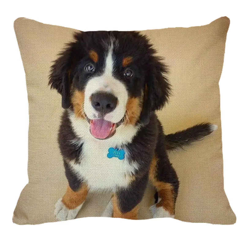 

XUNYU 45cmx45m Animal Berne Mountain Dog Creative New Cotton Linen Comfort Cushion Cover Home Sofa Decoration Pillow Case YH042