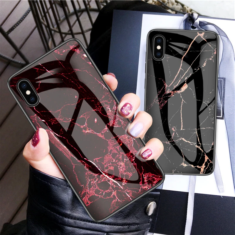 Блестящий стеклянный чехол для телефона iPhone 7 8 Plus XR XS MAX X чехлы-накладка Apple 11 Pro Max 6