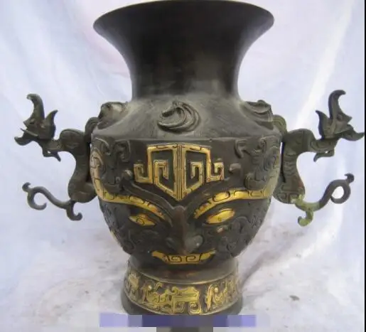 

S1984 13" Chinese Vintage Bronze Gilt Dragon Beast Phoenix Lion Vase Pot Bowl Statue discount 30% (C0324)