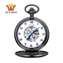 Hombre Relogio OUYAWEI Luxury Brand Mechanical Hand Wind Pocket Watch Men Retro Vintage Pendant Watch Steampunk Men Police Watch