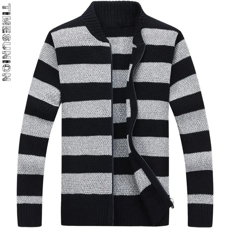 Высокое качество мужской свитер Осень Зима Новое поступление полосатый кардиган мужской свитер модный стоячий воротник свитера для мужчин - Цвет: Серый