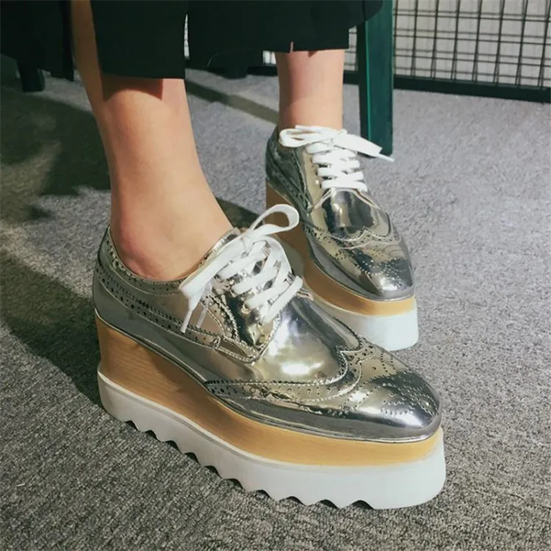 Mirror Patent Leather Womes Pumps Square Toe Lady Platform High Heels Brogues Shoes College Casual Wedegs Oxford Shoes For Woman (18)