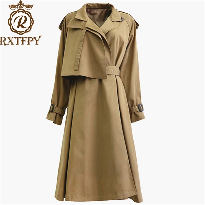 

2019 Spring and autumn new style skirt places windbreaker woman to cross knee to close waist temperament loose coat w25
