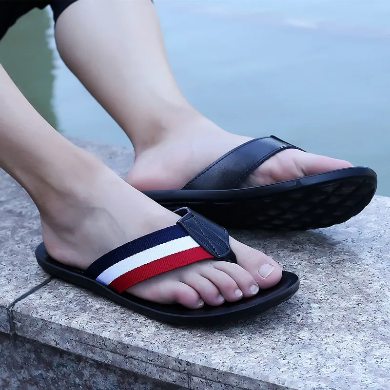Летние модные тапочки; мужские модные повседневные вьетнамки на танкетке; нескользящие мужские сандалии