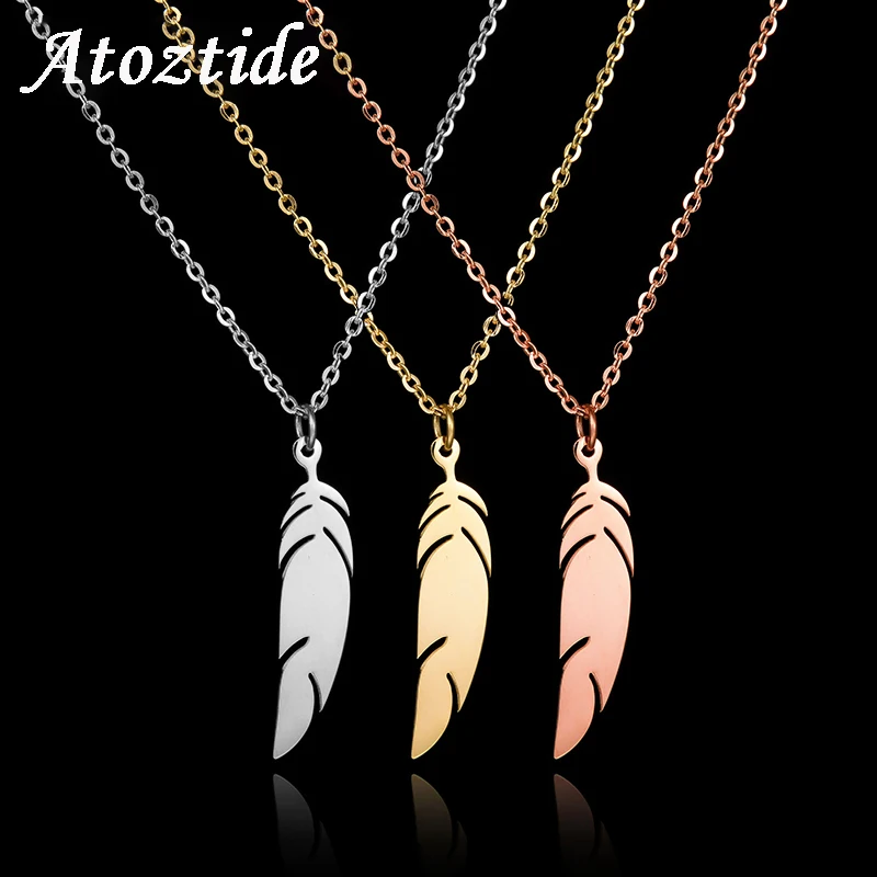 

Atoztide Minimalist Stainless Steel Rose Gold Feather Necklace Pendant 3D Leaf Chain Necklace Ketting Christmas Gift