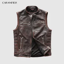 CARANFIER ретро мужские жилеты из воловьей кожи бренд Angel мотоциклетная байкерская куртка без рукавов мужские жилеты из натуральной кожи DHL
