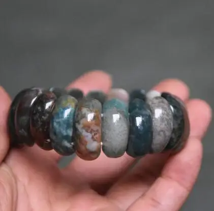 

free shipping Natural color moss agate elastic bracelet energy healing hand Scale shape / 2 styles to choose from A/B
