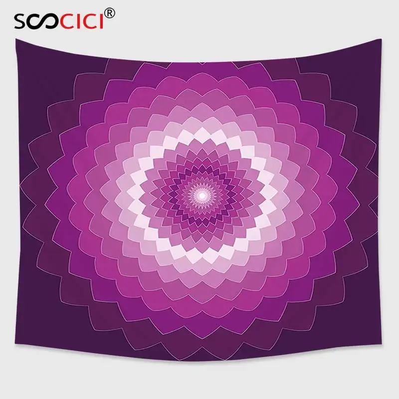 Cutom Tapestry Wall Hanging Purple Graphic Carnation Flower Symbol Optical Illusion Symmetric Vibrant Display Magenta | Дом и сад