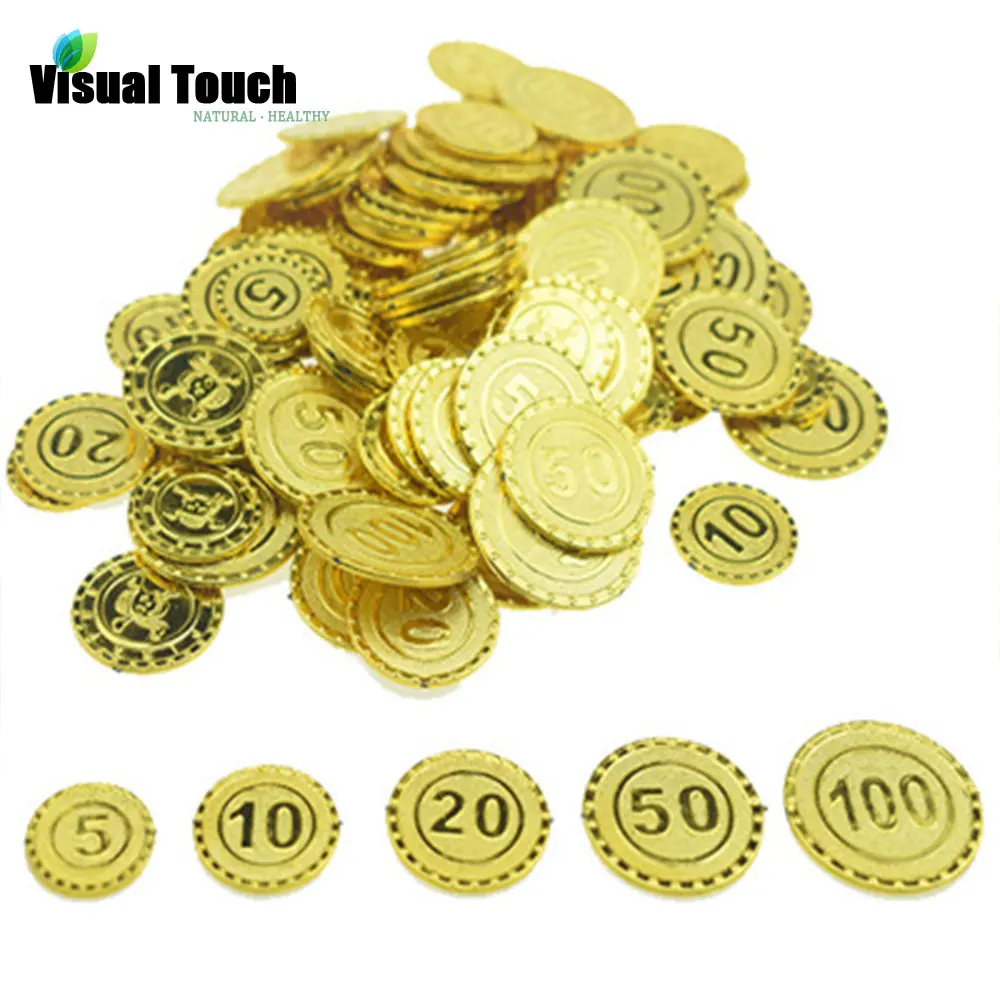 100 шт./лот Пластиковые Смешанные золотые монеты Пираты сокровище вечерние сувениры игровой жетон чип
