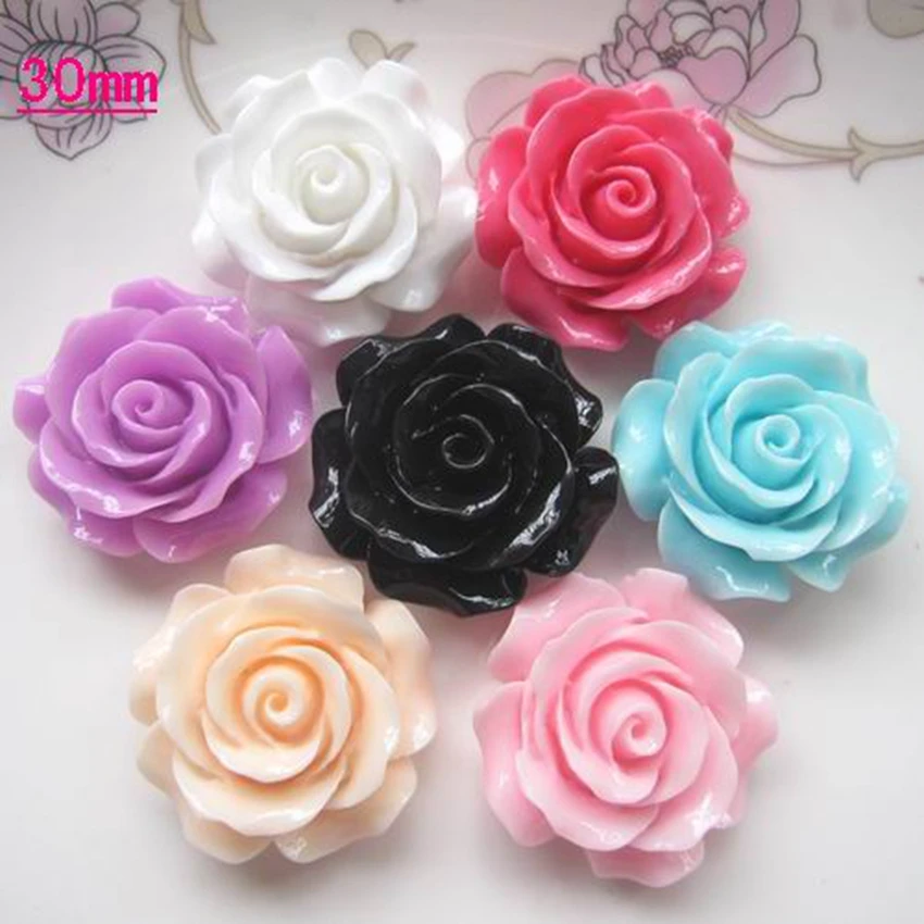 

Jewelry Materials For DIY Hair Decoration Popular 30pcs Mixed 30mm Flat Back Reisn Cabochon Flowers