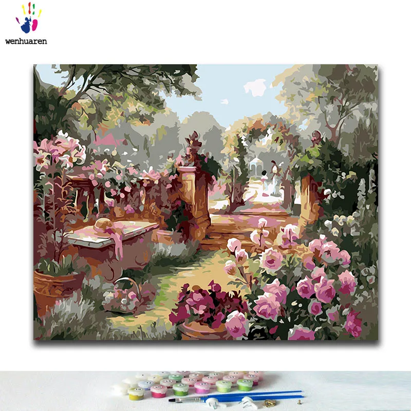 

DIY Coloring paint by numbers Town scenery paintings by numbers with kits 40x50 framed
