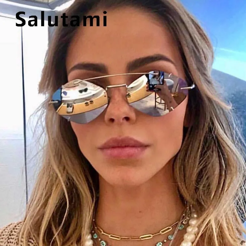 

Rimless Paw Silver Mirror Sunglasses For Women 20198 Luxury Brand Polygon Ultralight Sun Glasses Men Vintage Punk Shades Yellow