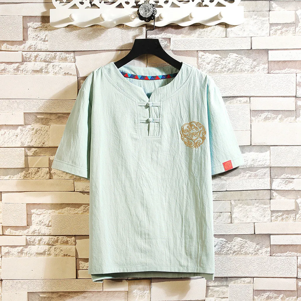 Летняя мужская рубашка Camisa с вышивкой, короткий рукав, мужская рубашка, повседневная льняная пуховая блузка свободного кроя, уличная рубашка Camisa masculina