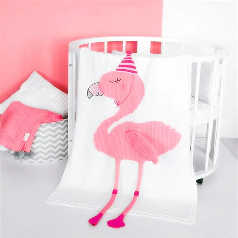 

Child knitted Flamingos blanket Kids Beach mat Soft Warm Knitted Swaddle baby Bath Towel Toddler Bedding Blankets 60*120cm