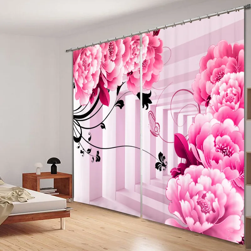 Девушка спальня роскошные затемненные 3D окна шторы гостиная шторы Cortinas Rideaux Индивидуальный размер розовый цветочный принт наволочка