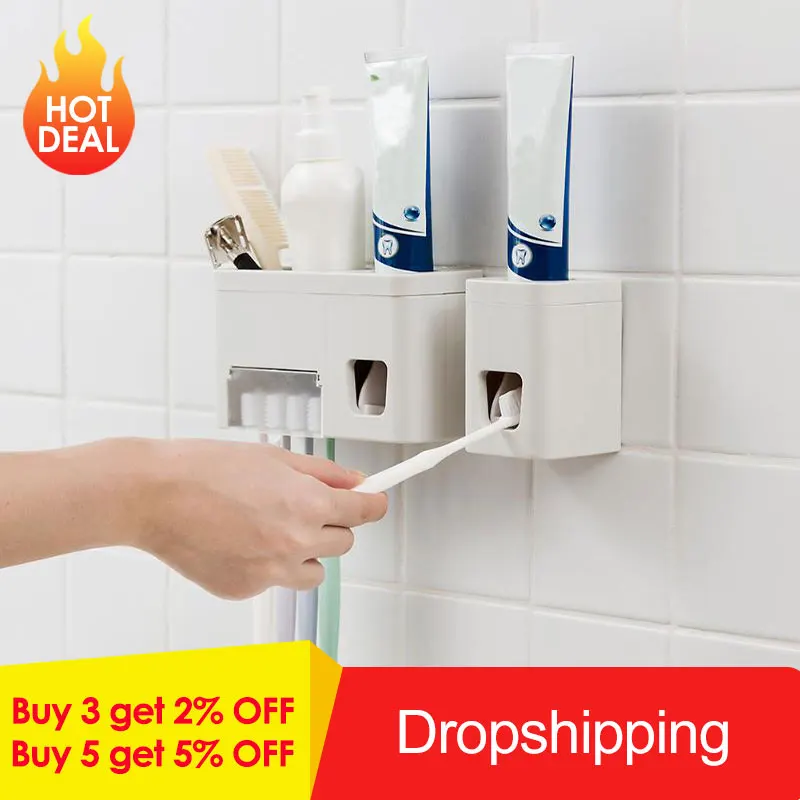 1Pcs Multifunction Automatic Toothpaste Dispenser Family Set Wall Mounted Tooth Brush Holder Rack Squeezer Bathroom Accessories