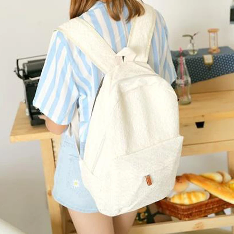 2018 de moda sólido blanco negro de encaje Mujer Mochila de lona con cremallera bolsillo de solapa de la escuela bolso de chica adolescente cuaderno de viaje Mochila 2018 de moda sólido blanco negro de encaje Mujer Mochila de lona con cremallera bolsillo de solapa de la escuela bolso de chica adolescente cuaderno de viaje Mochila