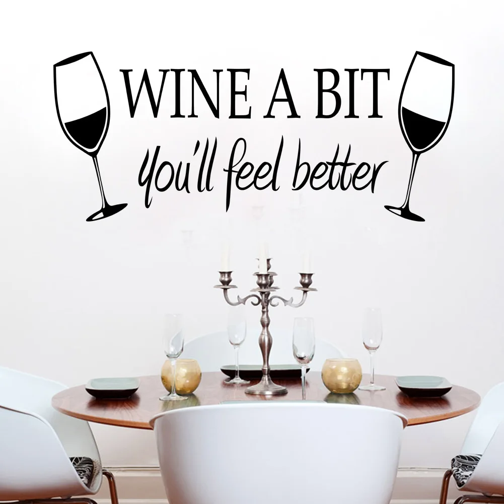 Wine A Bit Vinyl Quote Wall Sticker Kitchen Removable Decor Mural