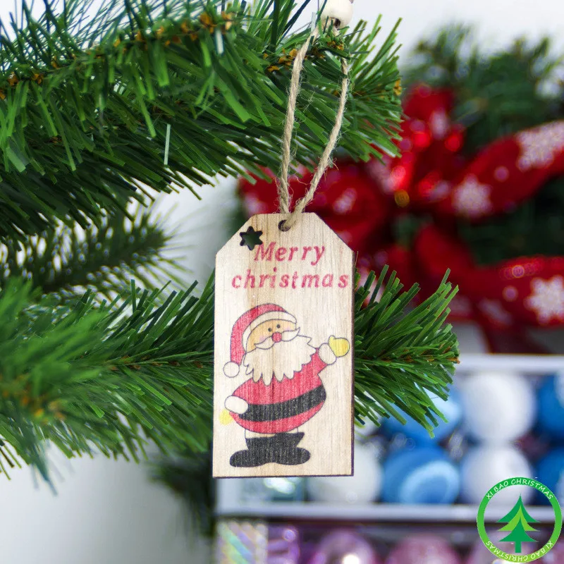 

Creative Merry Christmas Wooden Pendant Tree Hanging Ornament Snowman Elk Santa Claus Pattern Drop Pendant