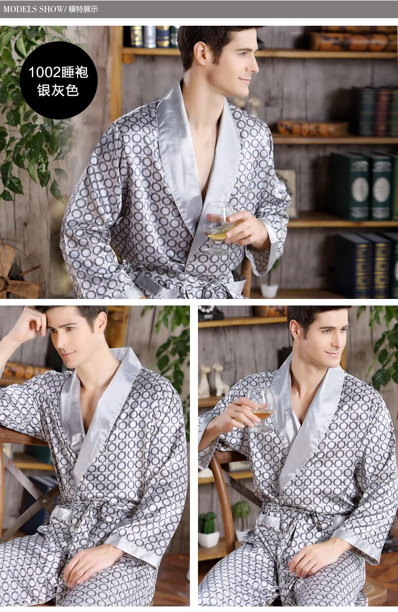 5XL 4XL Men Robe Silk Bathrobe Soft Cozy Long Sleeve Nightgown One-Piece Kimono Men Bath Gown Printed Robes Home Satin Sleepwear pajama joggers