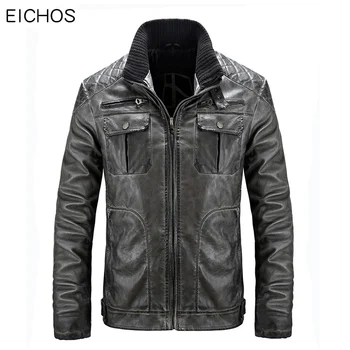 

EICHOS New PU Leather Jacket Men Motorcycle 2018 Autumn Male Leather Jacket Fashion Stand Collar Leathers Coat Men EU Size