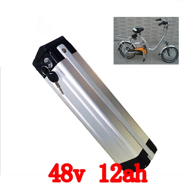 Cheap 700W Top discharge Silver fish battery 48v 12ah Electric Bicycle lithium battery with Aluminium Case BMS 42V 2A charger
