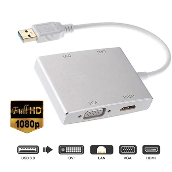 

NEW USB 3.0 to Rj45 100M LAN HDMI DVI VGA 1080P 4 In 1 Combo Video Converter Dock Station for PC Laptop Mini USB Extender Hub