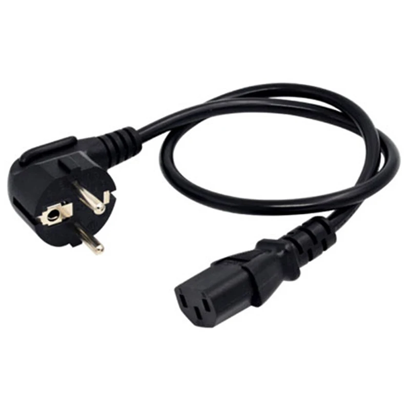 

1Pc Black Color 0.6m IEC 320 C13 To EU AC Power Cable Cord 2 Pin Round EU Plug Power Cable