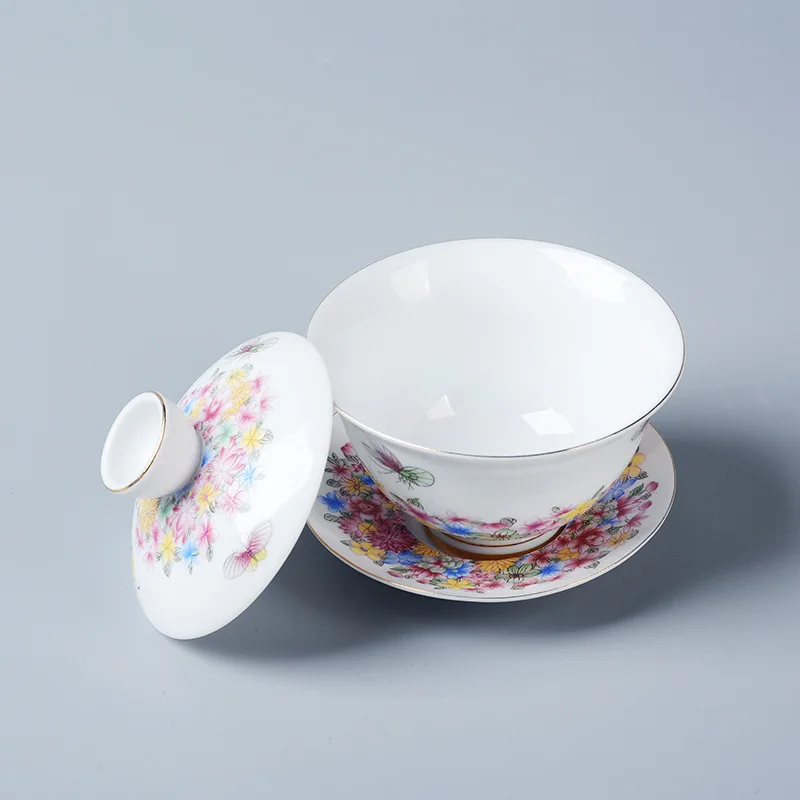 Список ручная роспись gaiwan Цзиндэчжэнь под глазурованной супницей фарфоровая чайная чаша покрытая крышкой и чашкой блюдце Китай