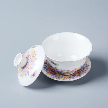 

newly listed handpainted gaiwan Jingdezhen under glazed tureen porcelain tea bowl covered bowls with lid and cup saucer China