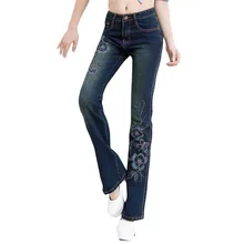 Весенние женские роскошные расклешенные джинсы с вышивкой бисером, женские джинсы с кружевной вышивкой, джинсовые брюки