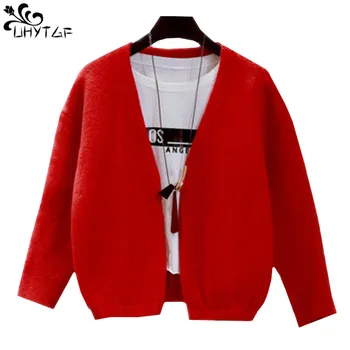 

UHYTGF Autumn Female Cardigan Sweater Knitted Top 2018 Korean Small fresh Sweater Coats Plus size Short Sweater Student Coat 456