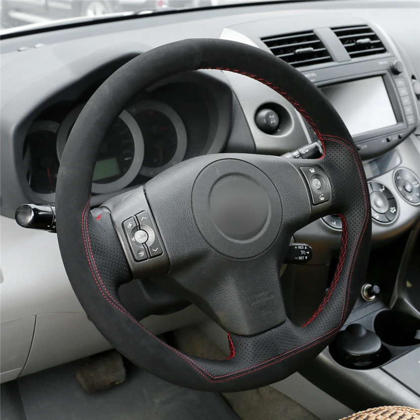 MEWANT черный натуральная кожа замша ручная вышивка Чехол рулевого колеса автомобиля для Toyota RAV4 2006-2012 Vios 2008-2013 Yaris 2007-2011