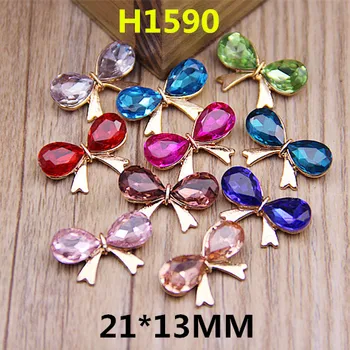 

50PCS 21*13MM Assorted Color Crystal Rhinestone Bows Gold Tone Alloy Button Sticker Fit for Cell Phone Case DIY Jewelry Decor