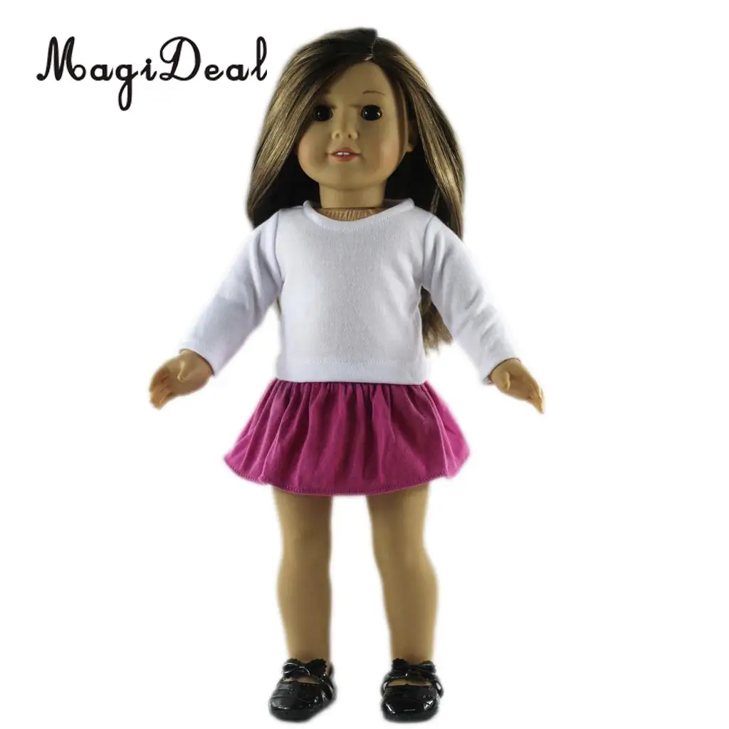 Suit of Fairy T-Shirt Zip-up Coat Tops Outfit Pleated Dress Clothes for 18''     Doll Costumes
