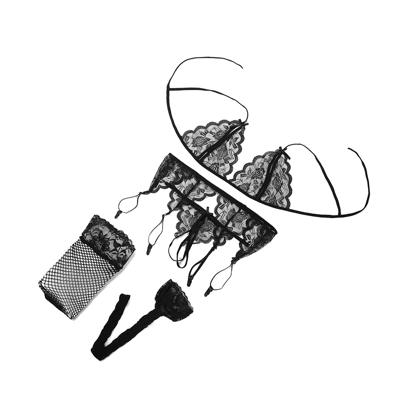ZZSYKD 4 шт., модный кружевной комплект с цветочной вышивкой, Сексуальное Тонкое нижнее белье с глубоким эффектом пуш-ап, винтажный однотонный комплект с бюстгальтером, нижнее белье на бретельках