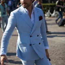 Серый цвет слоновой кости мужской костюм для пляжа свадьбы двубортный жених смокинг 2 шт. мужские вечерние Костюмы Блейзер masculino