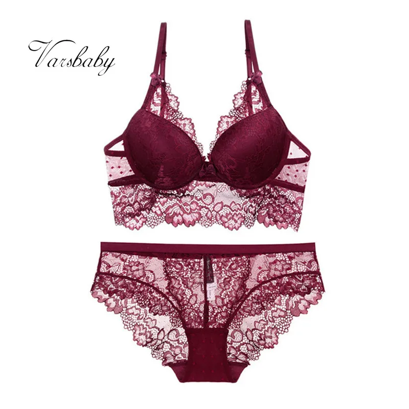 

Varsbaby women's sexy lace push up underwear underwire back closure bra sets