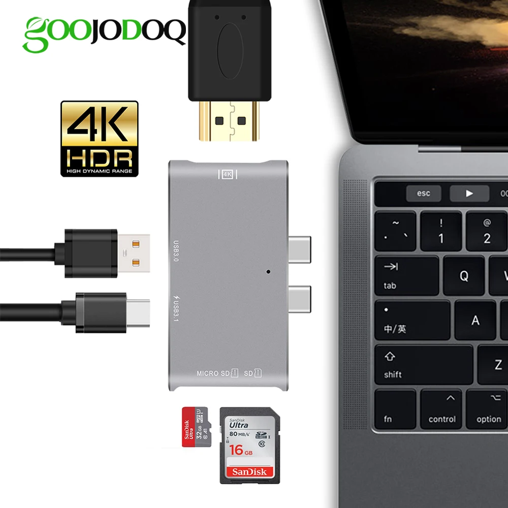 Концентратор USB C HDMI 4k для MacBook Pro thunderbolt 3 Type концентратор с кардридером TF SD 0 порт