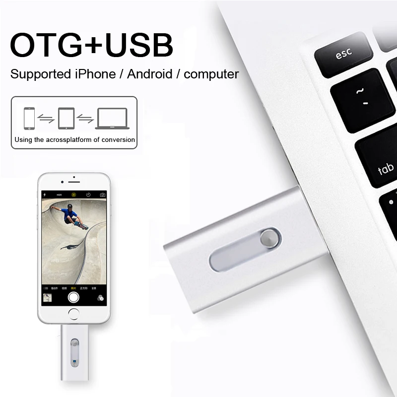 

Metal OTG USB Flash Drive for iphone 5/5s/6/6 Plus/7/ipad/Android Smartphone High Speed USB3.0 OTG Flash Drive 32GB 64GB