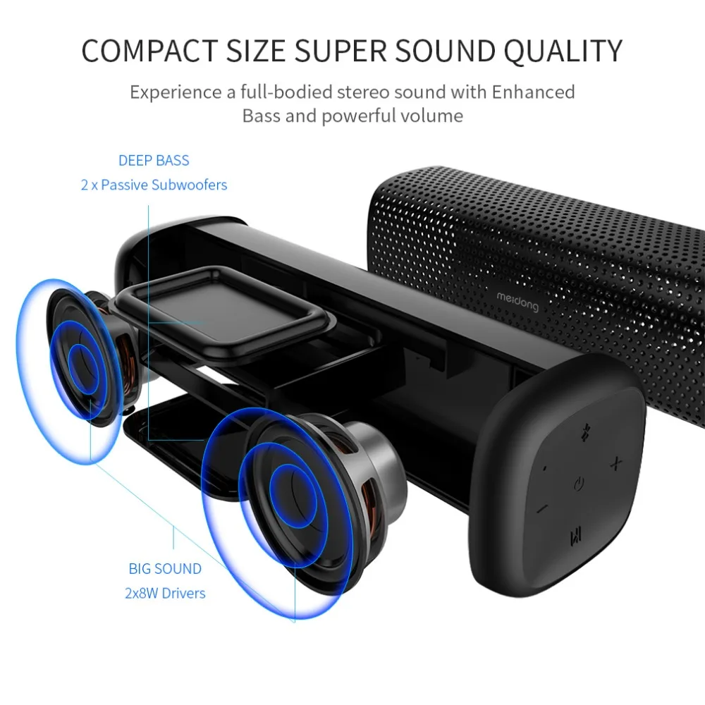 Оригинальный Meidong MD 6110 Портативный беспроводной Bluetooth динамик стерео 15 Вт TF