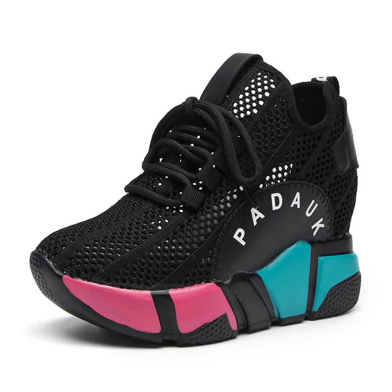 Женские кроссовки, увеличивающие рост, на танкетке, для бега, спортивная обувь 39 S, женская обувь для тенниса, красовки,, аксессуары - Цвет: Hollow Black