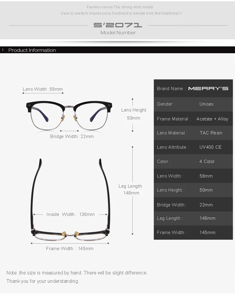 MERRYS Дизайнерские мужские/женские классические ретро очки наполовину металлические очки S2071