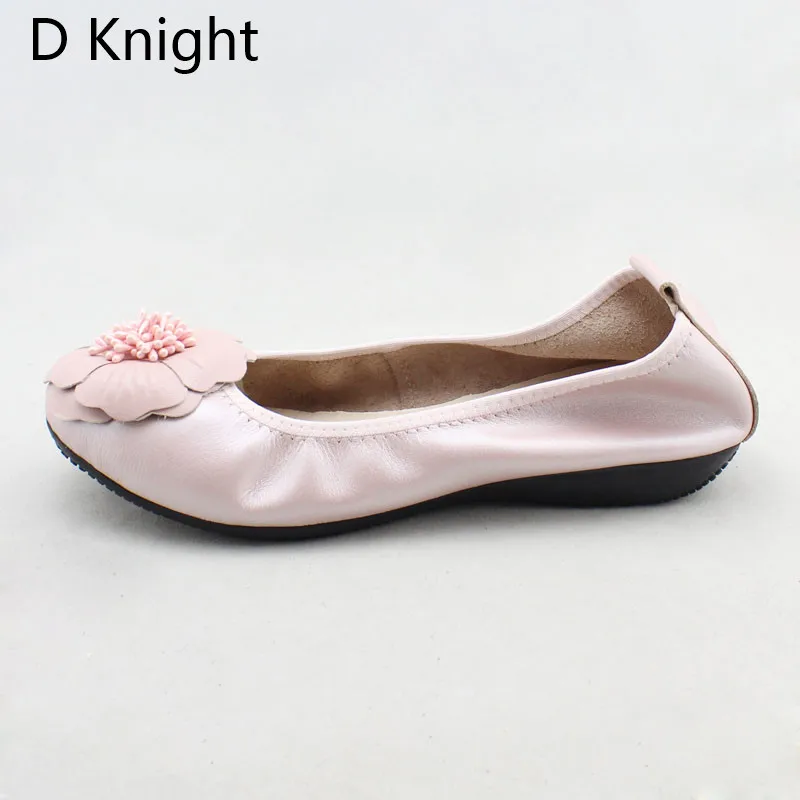 2018 Spring Women Flats Shoes Women Genuine Leather Shoes Woman Ballet Flats Flower Round Toe Loafers Slip On Ballerines Flats  (3)