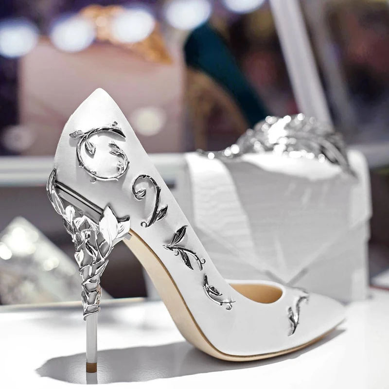 Роскошные Брендовые женские туфли-лодочки с острым носком; свадебные туфли на каблуке с цветочным узором; женские элегантные туфли-лодочки на высоком каблуке с шелковым дизайном; Прямая поставка
