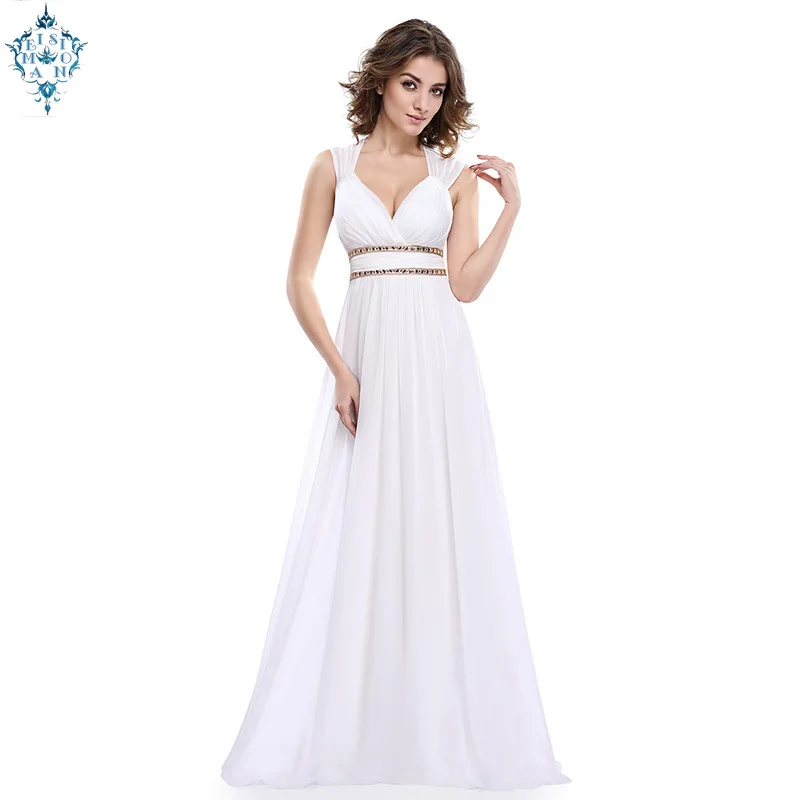 

Ameision Women Elegant Ladies Evening Dresses Long A-line 2019 Chiffon Sleeveless Backless Pink Party Dresses For Wedding